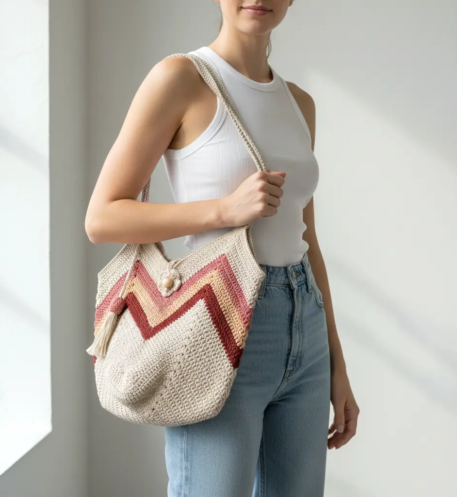 Red Tassle Bag - On Model